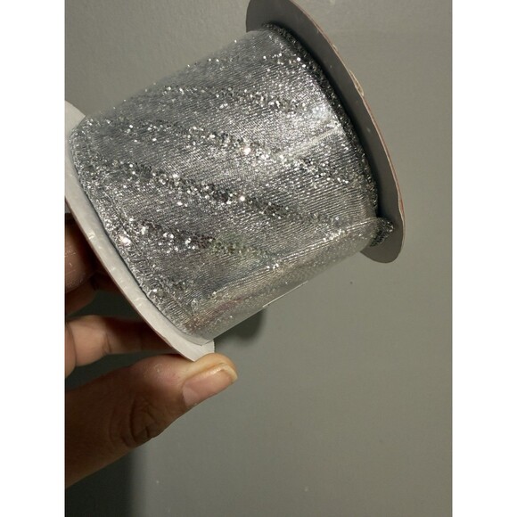 NEW 3 roll wired edge ribbon 2.5" x 30’ silver glitter Robert Stanley - Picture 2 of 5